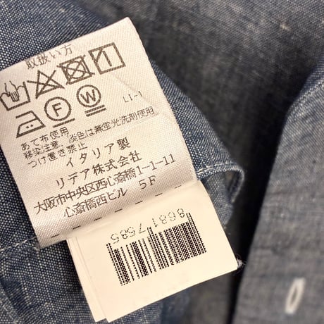 MADE IN ITALY製 BARBA DANDYLIFE リネンコットン 半袖開襟シャツ デニム 39-15 1/2サイズ