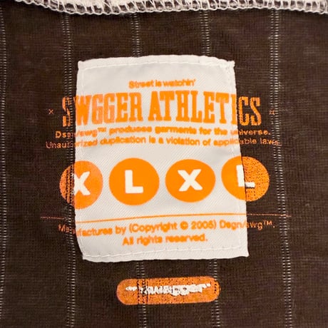 レア MADE IN JAPAN製 SWAGGER ATHLETICS 2005年モデル Twistedシーズン ストライプ柄 ニット ベースボールシャツ グレー XLサイズ