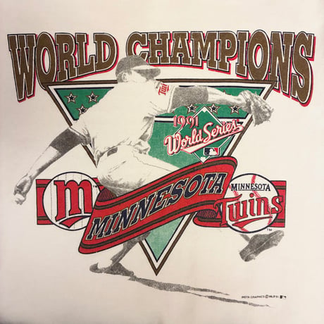 激レア MADE IN USA製 90s ONEITA × MLB MINNESOTA TWINS 1991年 WORLD CHAMPIONS 記念プリント スウェットトレーナー ホワイト Mサイズ