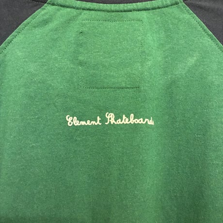 ELEMENT × PUBLIC ENEMY 立体プリント 長袖ラグランスリーブカットソー グリーン×ネイビー XLサイズ
