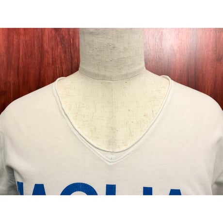 MADE IN ITALY製 MAGLIA 「MAGLIA DA non si fa!」 プリント入り VネックTシャツ ホワイト Sサイズ