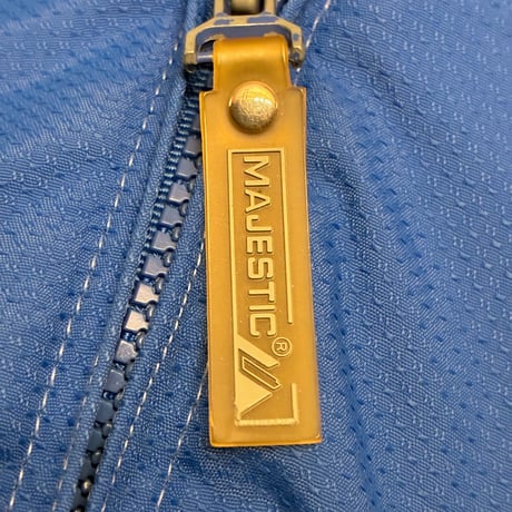 MADE IN KOREA製 90s Majestic 裏起毛 フルジップナイロンジャケット ブルー×ホワイト Mサイズ