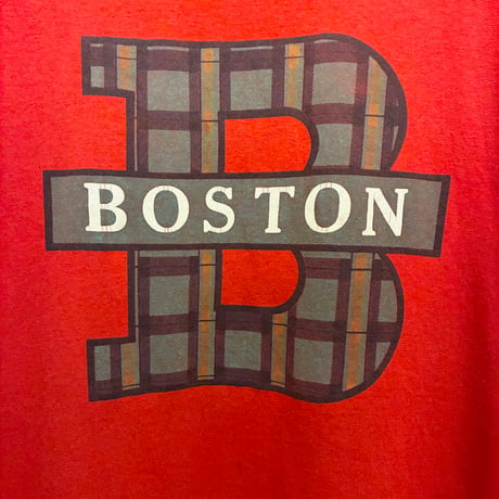 MADE IN USA製 90s DELTA BOSTON シングルステッチ プリントTシャツ レッド Lサイズ