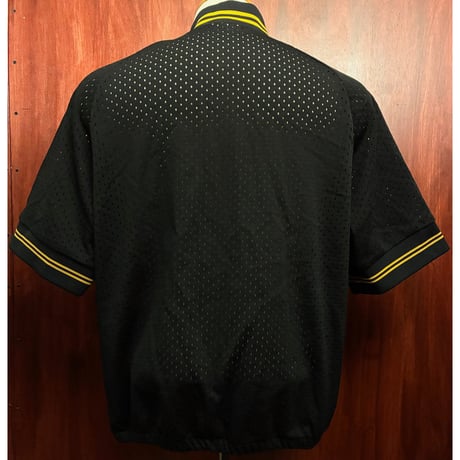 激レア MADE IN USA製 90s Majestic × MLB PITTSBURGH PIRATES ハーフジップメッシュベースボールシャツ ブラック Mサイズ
