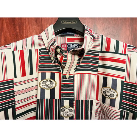 MADE IN Northern Mariana Islands製 80s～90s CHAPS RALPH LAUREN 総柄 半袖ボタンダウンシャツ マルチカラー Mサイズ