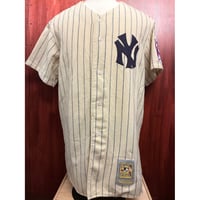 激レア MADE IN USA製 mitchell & ness × MLB NEW YORK YANKEES MLB100周年 ピンストライプ柄 ウールベースボールジャージ アイボリー 46サイズ
