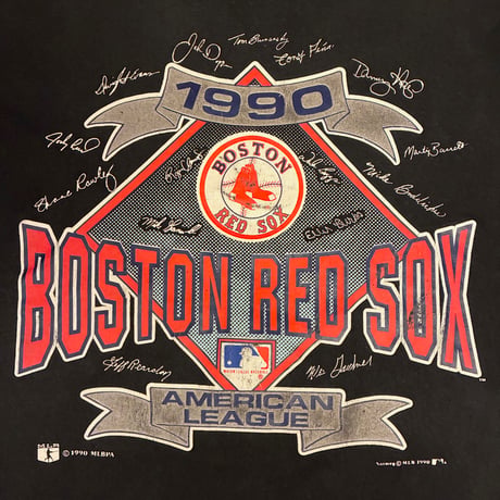 激レア MADE IN USA製 90s NUTMEG × MLB BOSTON RED SOX 1990年 サインプリントTシャツ ブラック Lサイズ