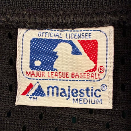 激レア MADE IN USA製 90s Majestic × MLB PITTSBURGH PIRATES ハーフジップメッシュベースボールシャツ ブラック Mサイズ