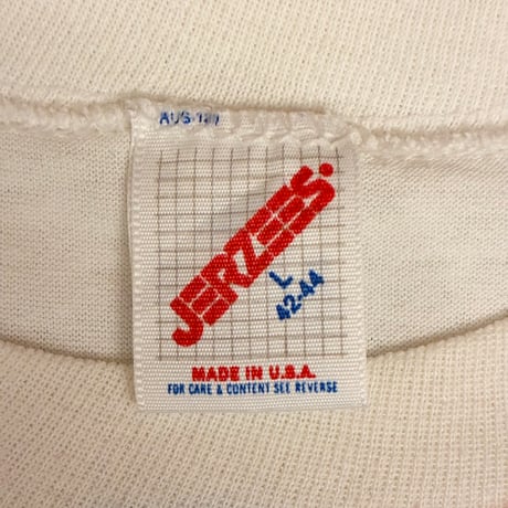 MADE IN USA製 80s～90s JERZEES スプレーグラフィティー シングルステッチ プリントTシャツ ホワイト Lサイズ