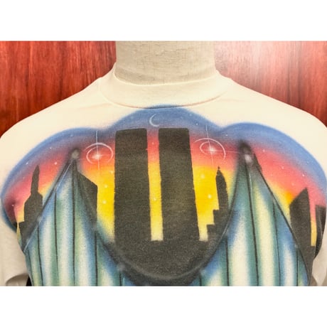 MADE IN USA製 80s～90s JERZEES スプレーグラフィティー シングルステッチ プリントTシャツ ホワイト Lサイズ