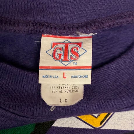 レア MADE IN USA製 90s GTS × NFL MINNESOTA VIKINGS 1994年 プリント入り スウェットトレーナー パープル Lサイズ