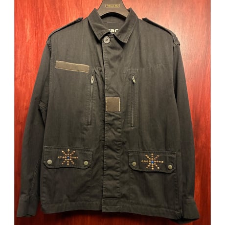 MADE IN FRANCE製 vivace design スタッズ付き コットンミリタリージャケット ブラック Lサイズ