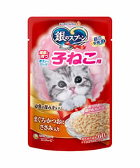 ユニ・チャーム 銀のスプーンパウチ 健康に育つ子ねこ用 まぐろ・かつおにささみ入り60g