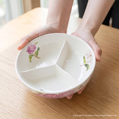 花柄３仕切りおかず容器