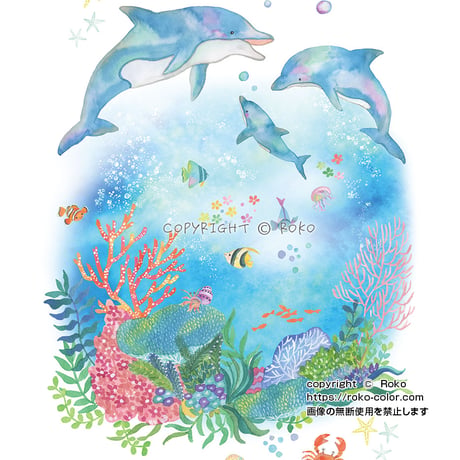 おとなとこどもTシャツ「イルカと珊瑚の夢」　受注生産