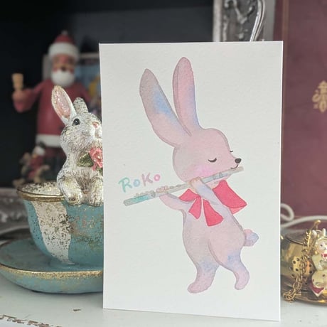 小さな原画「フルートのウサギ」