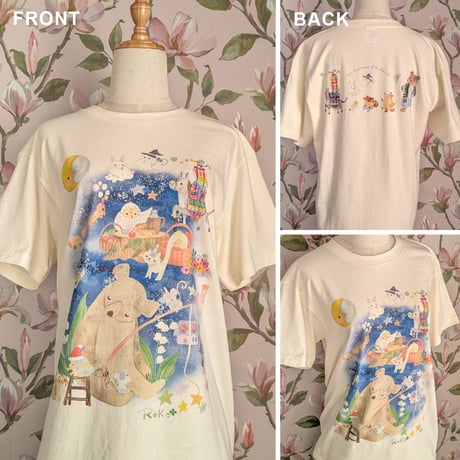 【背中にも】おとなとこどもアイボリーTシャツ「星空の仲間」　受注生産