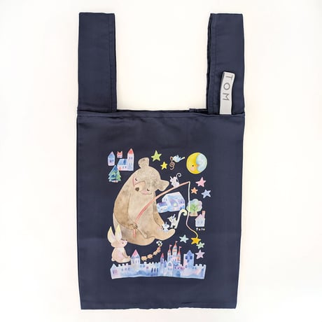 物語を詰めてエコバッグ　ネイビー「星くまちゃん」　受注生産