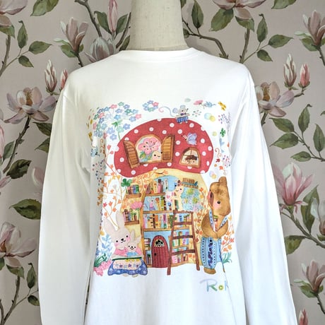 おとなとこども長袖Tシャツ「きのこ図書館」　受注生産