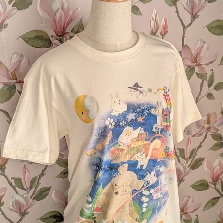【背中にも】おとなとこどもアイボリーTシャツ「星空の仲間」　受注生産
