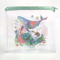 物語を透かす、まどろみのポーチMオリーブ「クジラとサンゴ礁」　受注生産