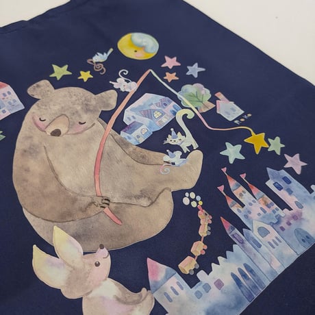 物語を詰めてエコバッグ　ネイビー「星くまちゃん」　受注生産