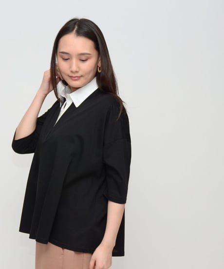 Praia　プライア  【キレイ目上品】 衿付きシルケットプルオーバー  LEO-2655