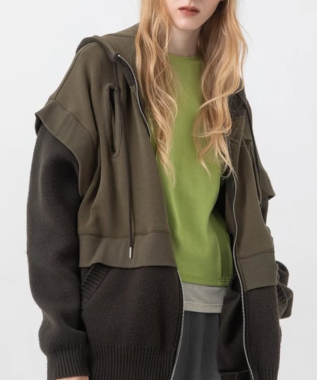 AULAAILA アウラアイラ　KNIT LAYERED ZIP HOODIE　ニットレイヤードジップフード　1263-09043