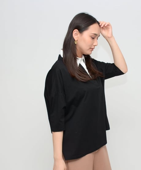 Praia　プライア  【キレイ目上品】 衿付きシルケットプルオーバー  LEO-2655