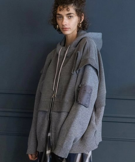AULAAILA アウラアイラ　KNIT LAYERED ZIP HOODIE　ニットレイヤードジップフード　1263-09043