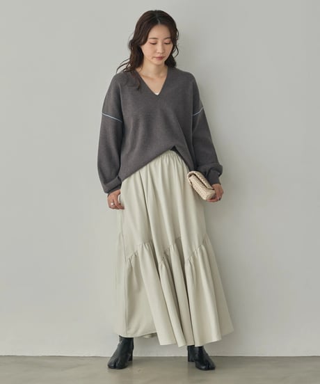 hunch ハンチ　PEACH-TONED BRUSHED FABRIC TIERED SKIRT　WQN5399