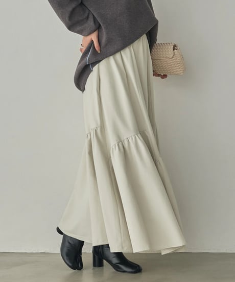 hunch ハンチ　PEACH-TONED BRUSHED FABRIC TIERED SKIRT　WQN5399