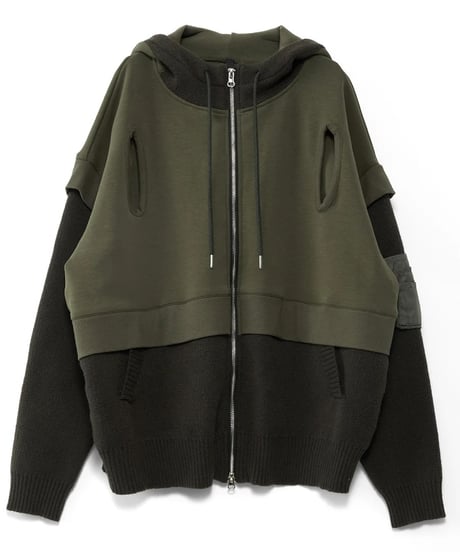 AULAAILA アウラアイラ　KNIT LAYERED ZIP HOODIE　ニットレイヤードジップフード　1263-09043
