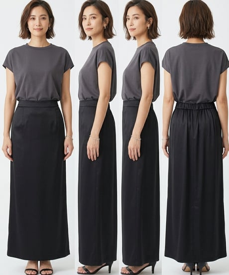 cafune カフネ ロングスカート 635621 レディース サテン レザーライク ストレッチ
