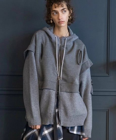 AULAAILA アウラアイラ　KNIT LAYERED ZIP HOODIE　ニットレイヤードジップフード　1263-09043