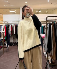 配色ハイネックリブワイドニット　70748