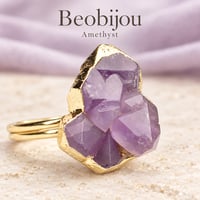 【一点物】淡い紫にときめく世界でひとつの結晶美。天然石アメジスト クラスターリング