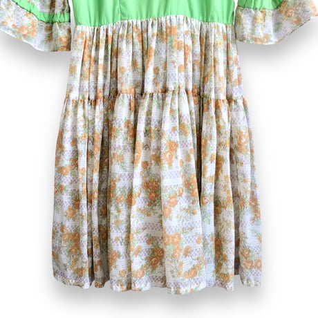 60-70s Floral cotton midi dress【01572】