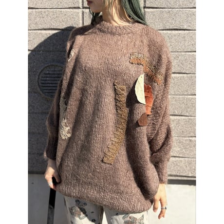 Brown design mohair knit sweater【01339】