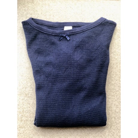 Vintage thermal top / Navy ribbon【01532】