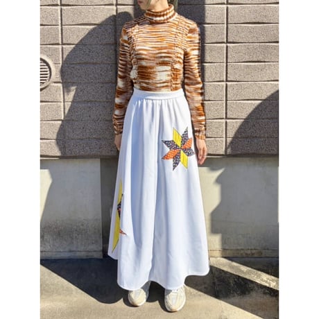 70s Polyester patchwork maxi skirt【01583】