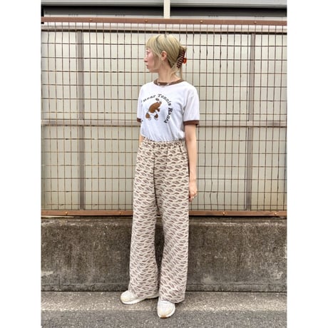 70s Brown geometric poly pants【01430】