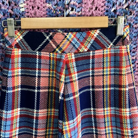 70s Plaid wool mix pants【01576】