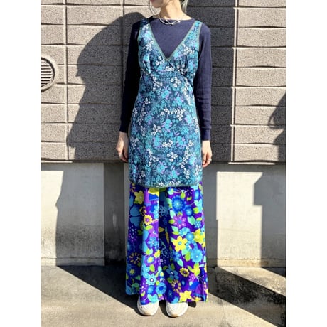 Vintage blue floral lingerie dress【01519】