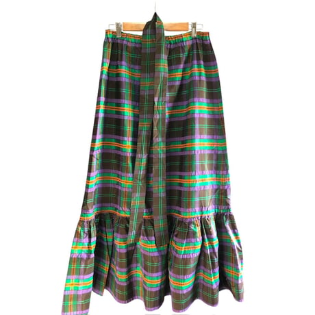 80s Plaid maxi skirt【01416】