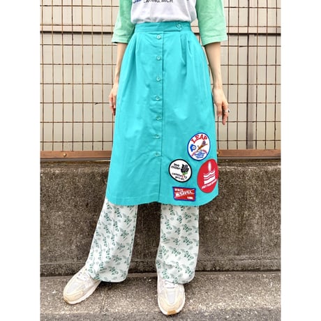 70s Green patch skirt【01491】