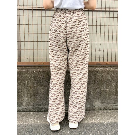 70s Brown geometric poly pants【01430】