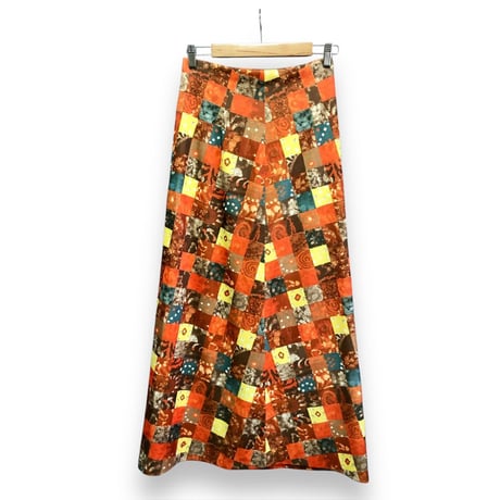 60s Orange patchwork printed maxi skirt【01584】