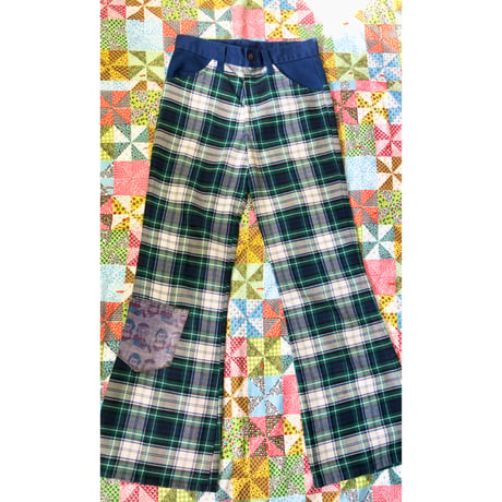 80s Plaid flare pants【01589】