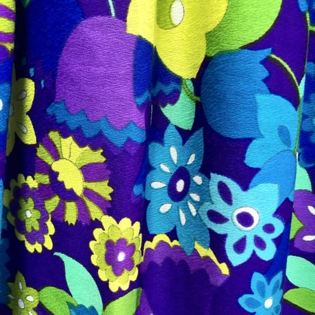 70s Blue floral maxi skirt【01612】